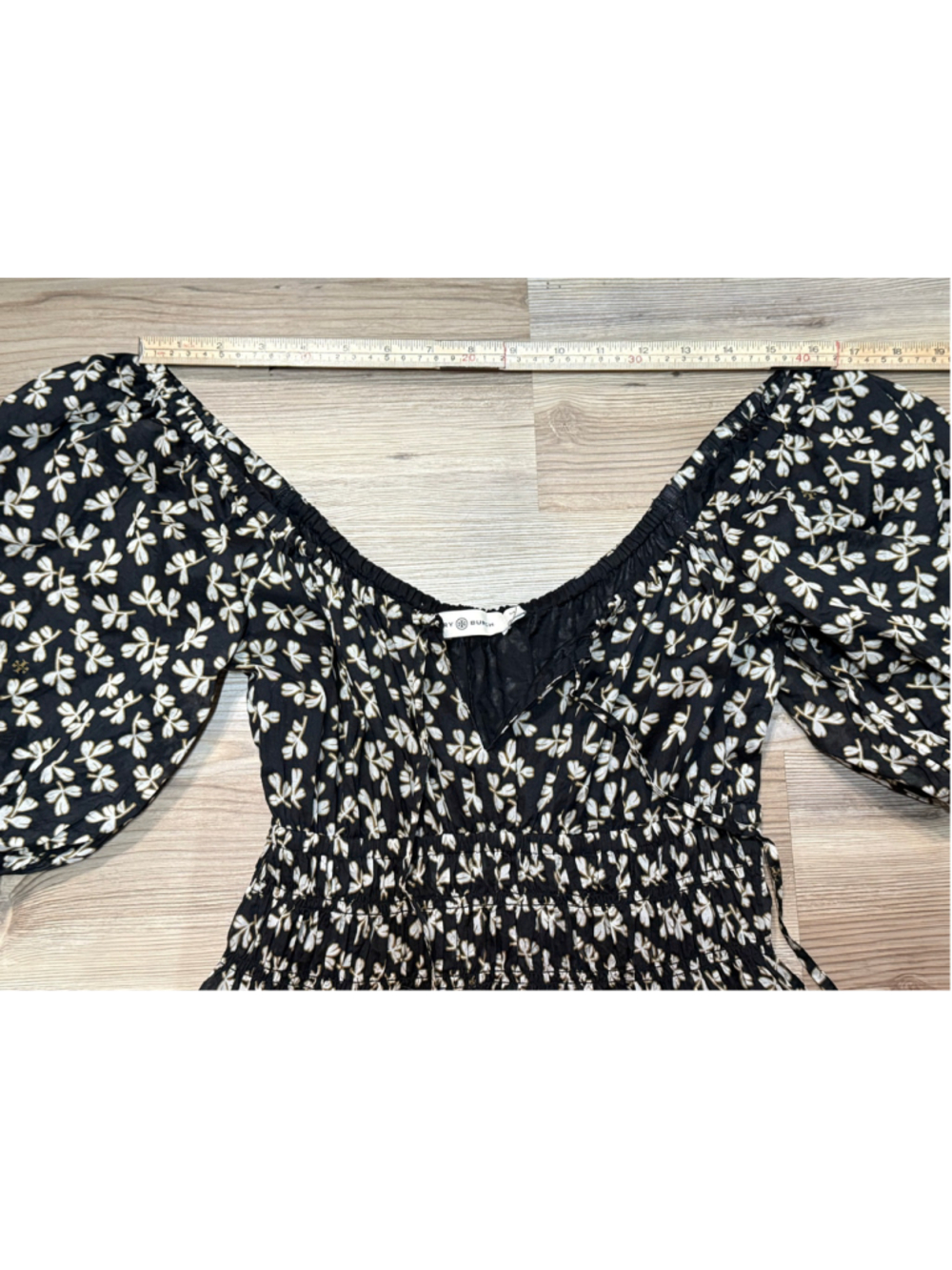 Women's Tory Burch Smocked Midi Dress in Black Little Leaves Size S - Picture 5 of 14